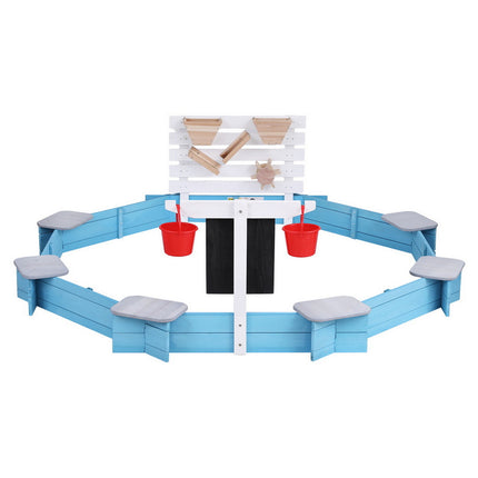 Keezi Kids Sandpit Wooden Round Sand Pit with Cover Funnel Bench Seat Beach Toys 215cm