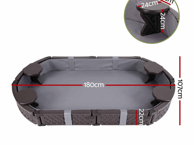 Keezi Kids Sandpit Toys Outdoor Sandbox Oval Sand Pit 4 Seats Grey Cover