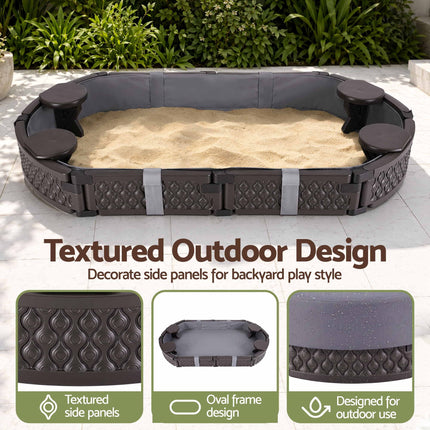 Keezi Kids Sandpit Toys Outdoor Sandbox Oval Sand Pit 4 Seats Grey Cover