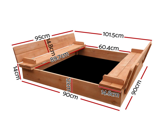 Keezi Kids Sandpit Wooden Sandbox Sand Pit Foldable Seat Outdoor Beach Toys 90cm