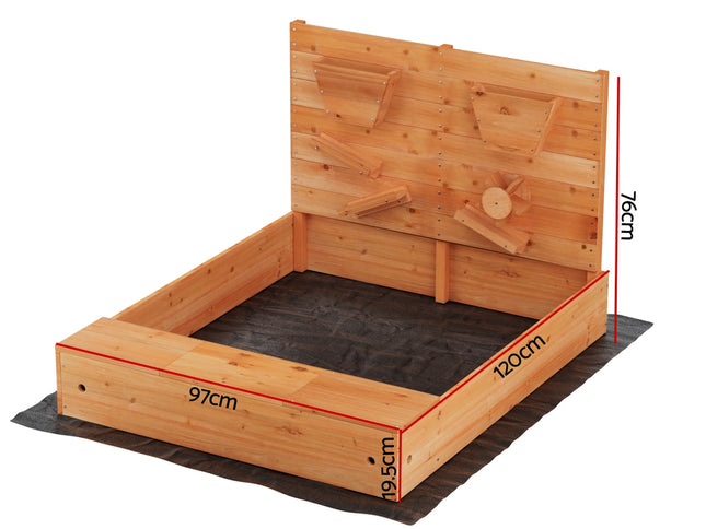 Keezi Kids Sandpit Wooden Sandbox Sand Pit with Cover Funnel Outdoor Toys 120cm
