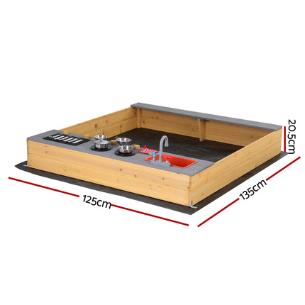 Keezi Wooden Sandpit Sand Pit Outdoor Kids Toy Box Mud Kitchen Sink Storage Bench