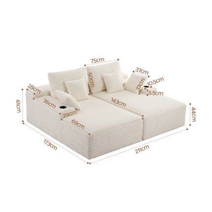 Artiss Double Chaise Lounge Sofa 2-Seater Modular Sofa Lounge Chair Couch Beige
