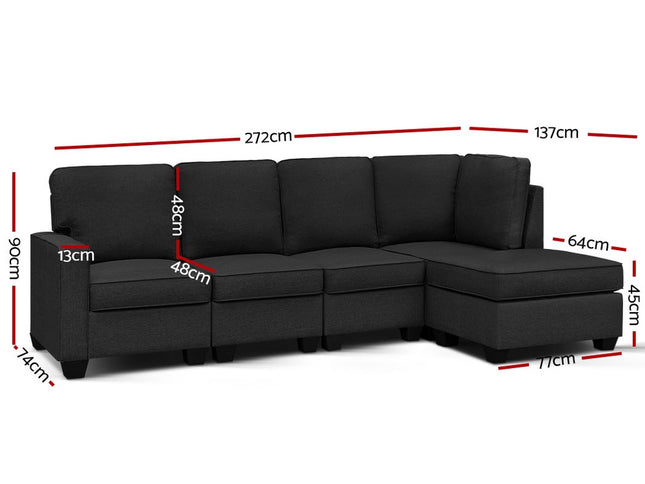 Artiss Modular Sofa Chaise Set 5-seater Dark Grey