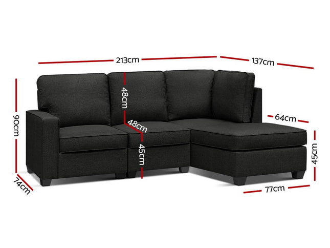 Artiss Modular Sofa Chaise Set 4-seater Dark Grey