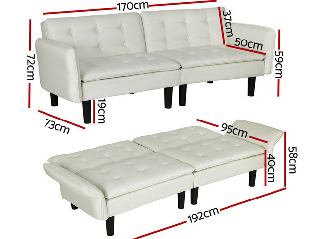 Artiss Sofa Bed 3 Seater Tufted Faux Linen Beige