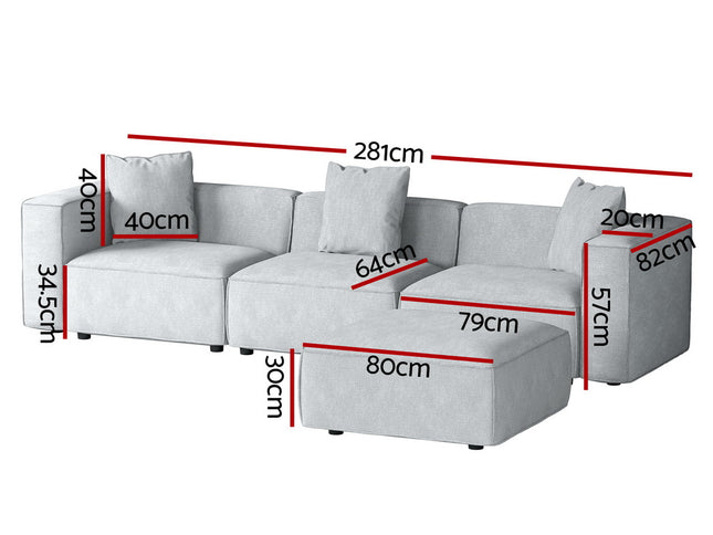 Artiss Modular Sofa Chaise Set 4-Seater Grey