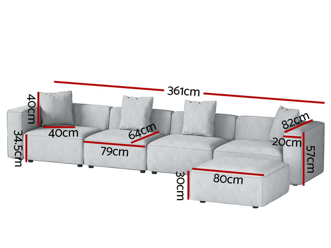 Artiss Modular Sofa Chaise Set 5-Seater Grey