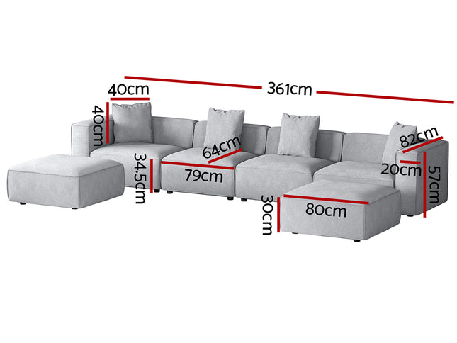 Artiss Modular Sofa Chaise Set 6-Seater Grey
