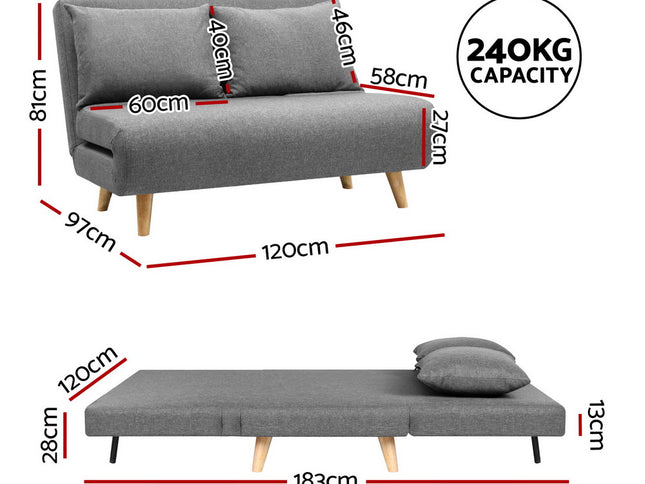 Artiss Sofa Bed 2 Seater Convertible Couch Recliner Lounge Chair Linen