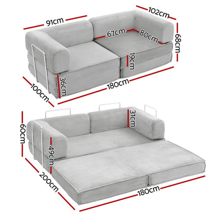 Artiss Convertible Folding Sofa Bed Grey