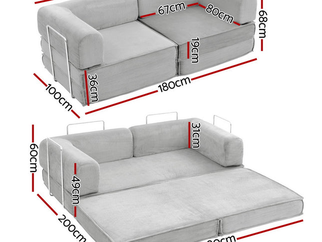 Artiss Convertible Folding Sofa Bed Grey