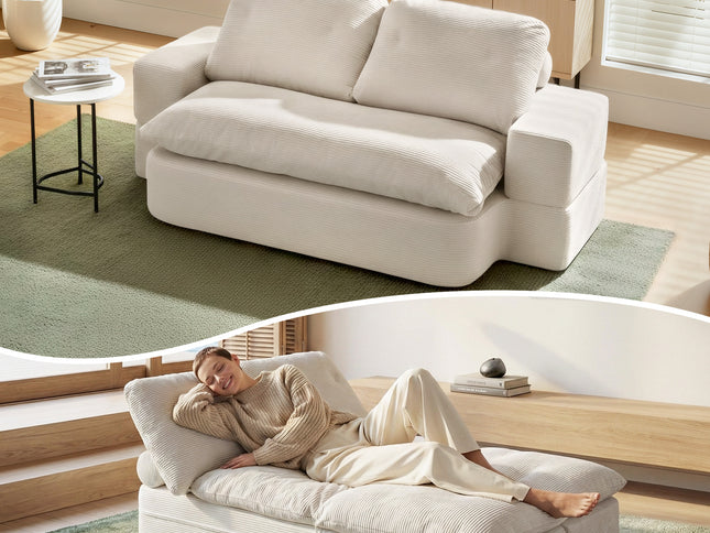 Artiss Convertible Folding Sofa Bed 30D High-Density Foam Boneless Couch with Corduroy Sleeper Couch Lounger for Living Room Beign