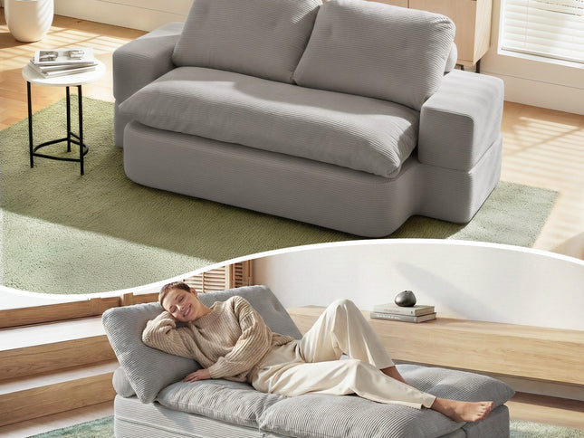 Artiss Convertible Folding Sofa Bed 30D High-Density Foam Boneless Couch with Corduroy Sleeper Couch Lounger for Living Room Grey