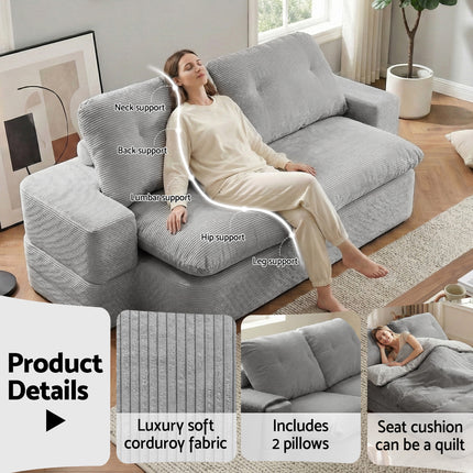 Artiss Convertible Folding Sofa Bed 30D High-Density Foam Boneless Couch with Corduroy Sleeper Couch Lounger for Living Room Grey