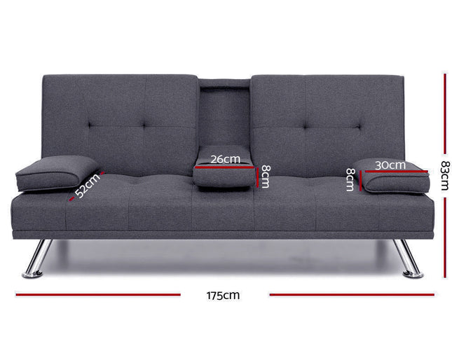 Artiss Sofa Bed 175CM Dark Grey Fabric