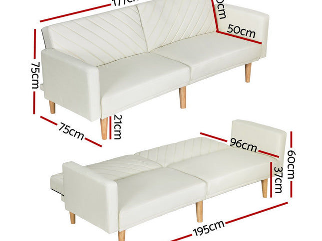 Artiss Sofa Bed Convertible Lounge 3 Seater Futon Couch Recliner Fabric Beige