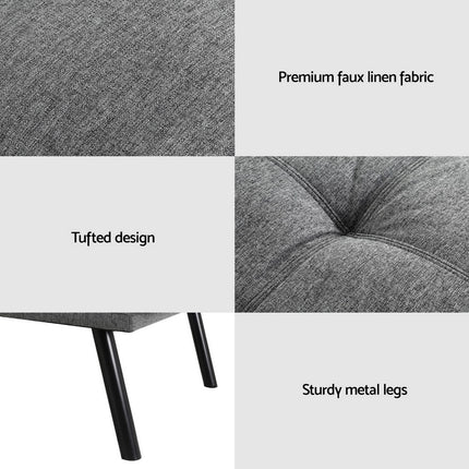 Artiss Sofa Bed Convertible 3 Seater Couch Recliner Lounge Chair Fabric Grey