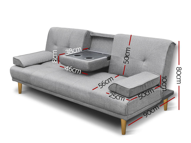 Artiss Sofa Bed 188CM Grey Faux Linen