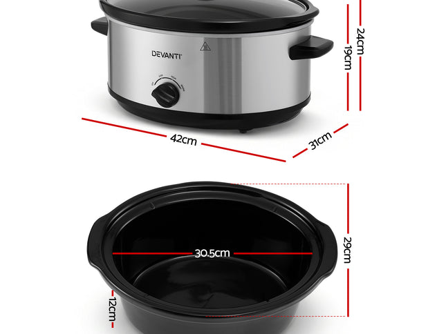 Devanti 6.5L Slow Cooker Electric Multi Cooker with 3 Heat Settings and Keep Warm Function