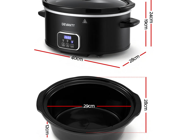 Devanti 5.6L Slow Cooker Electric Multi Cooker with 3 Heat Settings and Keep Warm Function