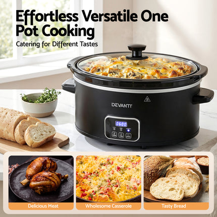 Devanti 5.6L Slow Cooker Electric Multi Cooker with 3 Heat Settings and Keep Warm Function