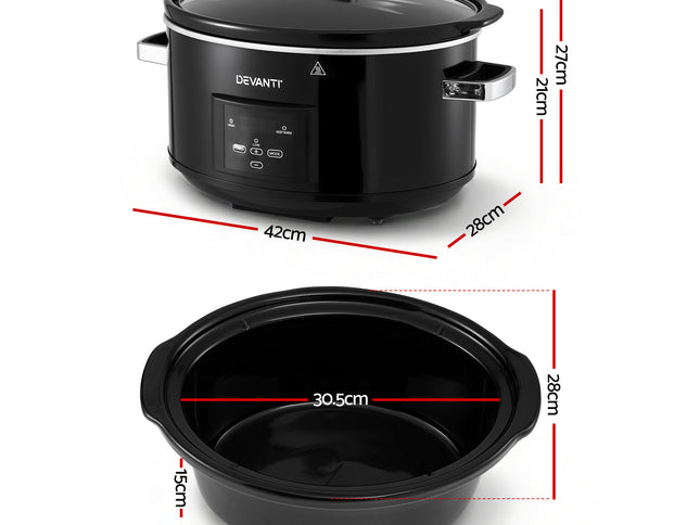 Devanti 8L Slow Cooker Electric Multi Cooker with 3 Heat Settings and Keep Warm Function