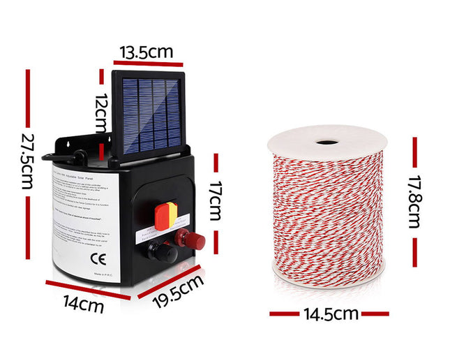 Giantz Fence Energiser 3KM Solar Powered Electric 500M Poly Wire Insulator