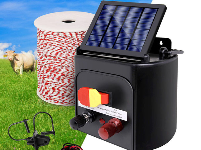Giantz Fence Energiser 5KM Solar Powered Electric 500M Poly Wire Insulator
