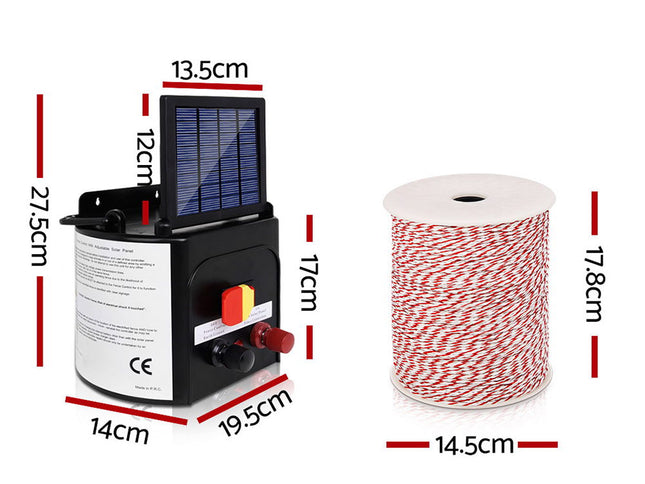 Giantz Fence Energiser 5KM Solar Powered Electric 500M Poly Wire Insulator