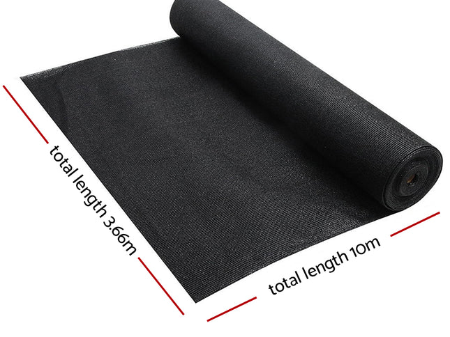Instahut 90% Shade Cloth 3.66x10m Shadecloth Sail Heavy Duty Black