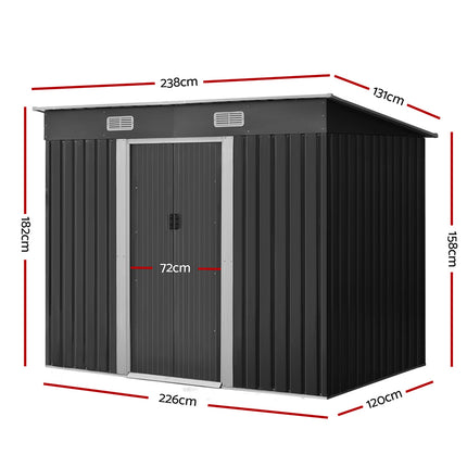 Giantz Garden Shed 2.38x1.31M Sheds Outdoor Storage Tool Metal Workshop Shelter Sliding Door