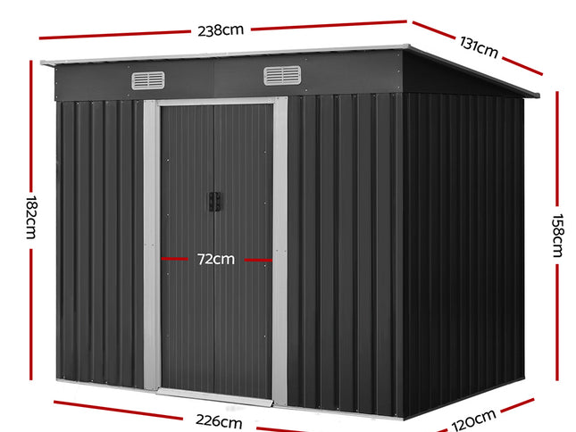 Giantz Garden Shed 2.38x1.31M Sheds Outdoor Storage Tool Metal Workshop Shelter Sliding Door