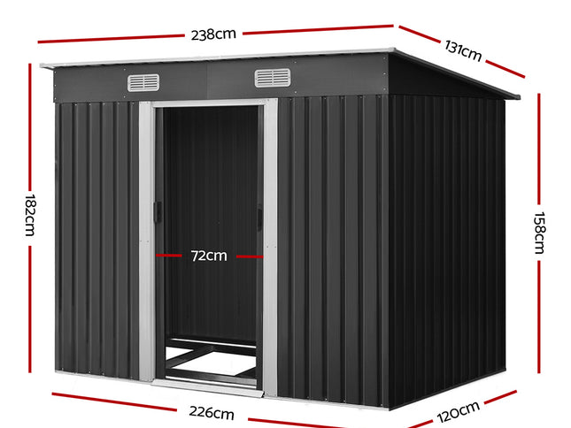 Giantz Garden Shed 2.38x1.31M w/Metal Base Sheds Outdoor Storage Tool Workshop Sliding Door