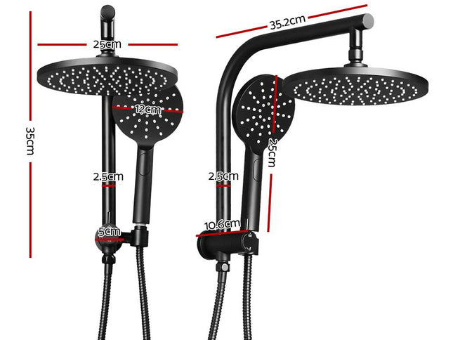 Cefito 9'' Rain Shower Head Set Handheld Round High Pressure Black