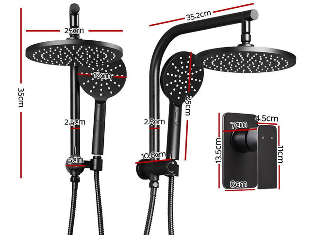 Cefito 9'' Rain Shower Head Set Handheld Round High Pressure Mixer Tap Black