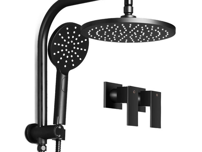 Cefito 9'' Rain Shower Head Set Handheld Round High Pressure Twins Tap Black