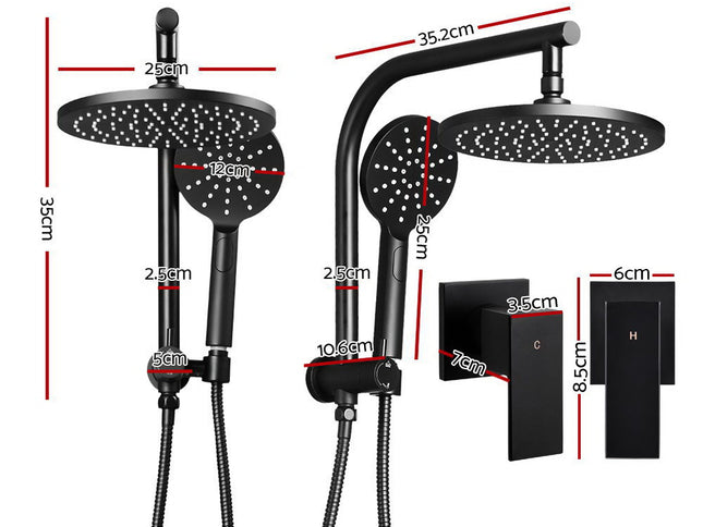 Cefito 9'' Rain Shower Head Set Handheld Round High Pressure Twins Tap Black