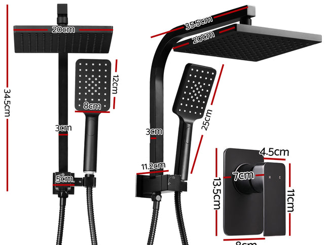 Cefito 8'' Rain Shower Head Set Handheld Square High Pressure Mixer Tap Black