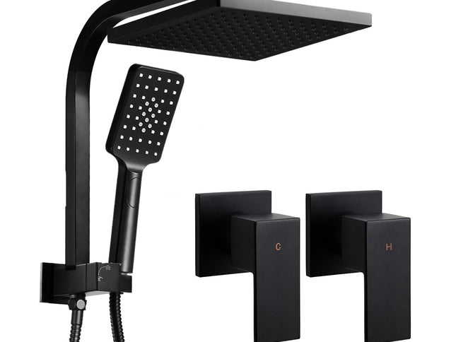 Cefito 8'' Rain Shower Head Set Handheld Square High Pressure Twins Tap Black