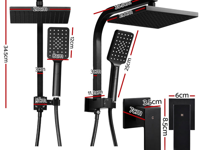 Cefito 8'' Rain Shower Head Set Handheld Square High Pressure Twins Tap Black