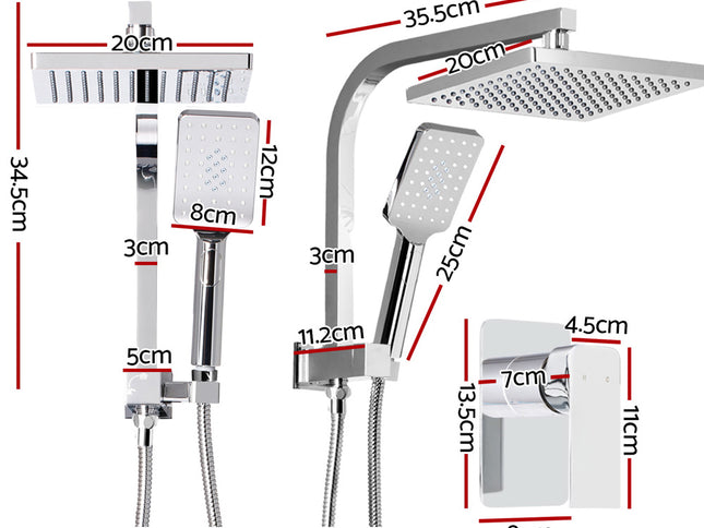 Cefito 8'' Rain Shower Head Set Handheld Square High Pressure Mixer Tap Chrome