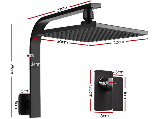 Cefito 8'' Rain Shower Head Wall Arm Square High Pressure Mixer Tap Black