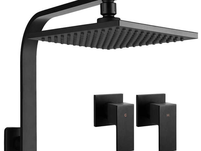 Cefito 8'' Rain Shower Head Wall Arm Square High Pressure Twins Tap Black