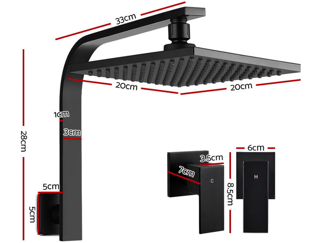 Cefito 8'' Rain Shower Head Wall Arm Square High Pressure Twins Tap Black