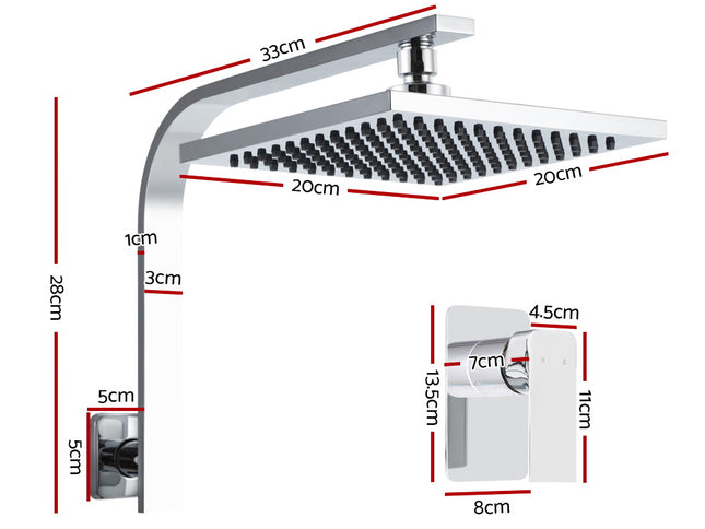 Cefito 8'' Rain Shower Head Wall Arm Square High Pressure Mixer Tap Chrome