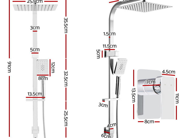 Cefito 10'' Rain Shower Head Set Handheld Square High Pressure Mixer Tap Chrome