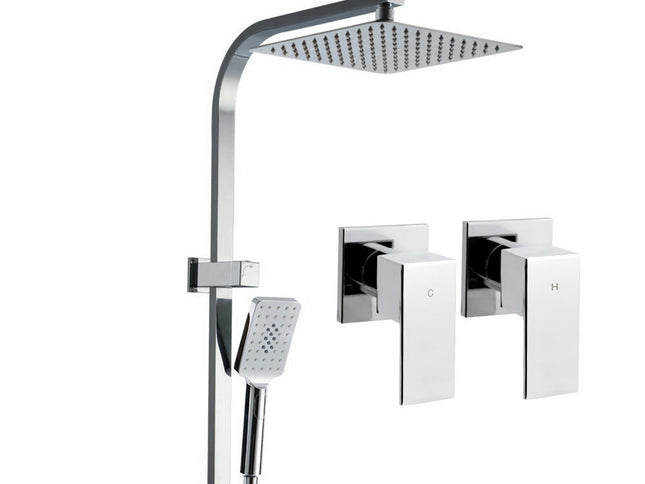 Cefito 10'' Rain Shower Head Set Handheld Square High Pressure Twins Tap Chrome