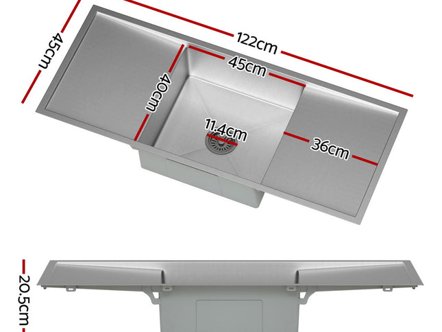 Cefito Kitchen Sink Basin Stainless Steel Under/Top/Flush Mount Bowl 122X45CM