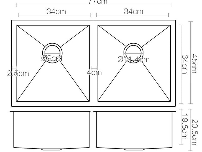 Cefito Kitchen Sink 77X45CM Stainless Steel Basin Double Bowl Black